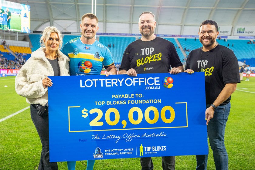 Titans' Principal Partner, The Lottery Office, were major supporters of Top Blokes and Logan's Legacy at Saturday's match against the Rabbitohs.