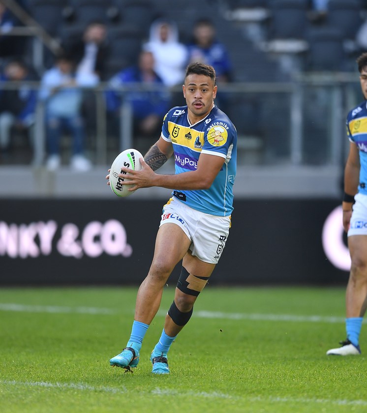 Phil Sami in action against the Bulldogs in Round 19. Photo: Gregg Porteous/NRL Images