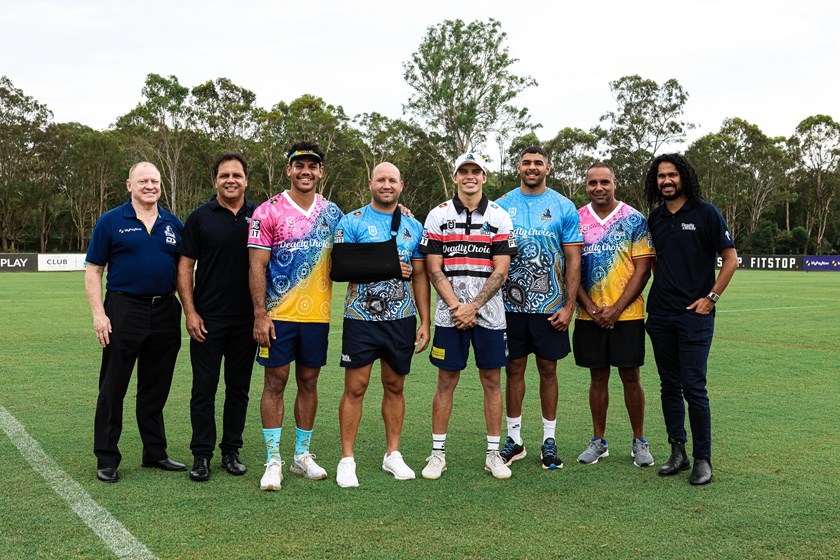 Deadly Choices joined the Titans in launching this year's health check shirts. Photo: Gold Coast Titans